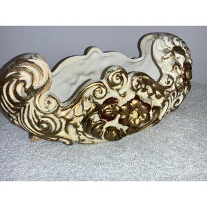 Ceramic Dish/Planter Centerpiece Ornate by Acson Japan Gold Color scroll floral